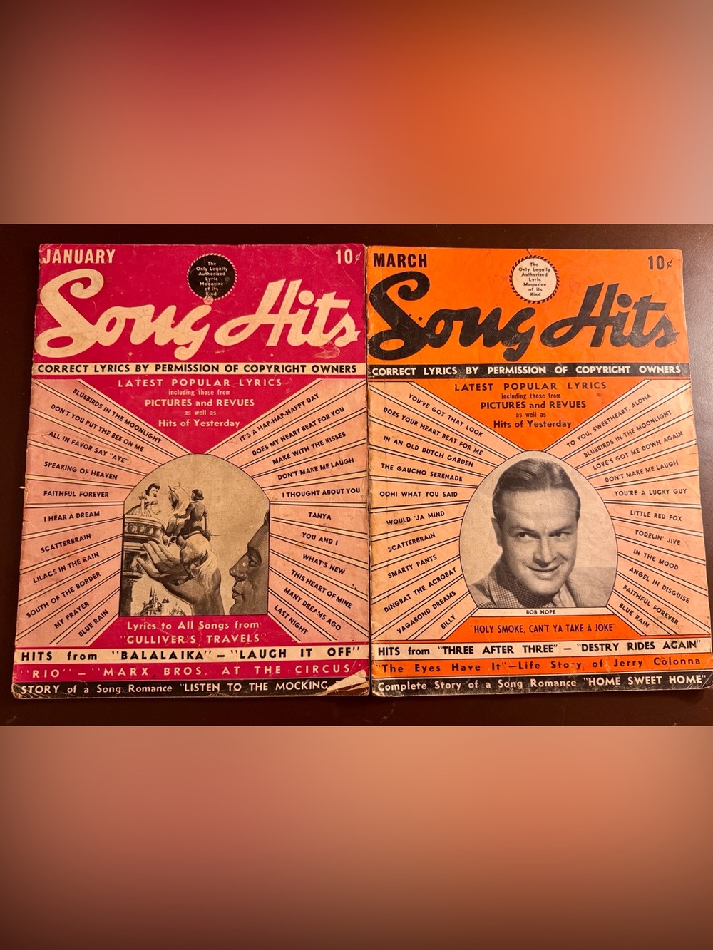 Songs Hits 1940 - Jan (vol 3, no 8) & Mar (vol 3, no 10) DECENT CONDITION